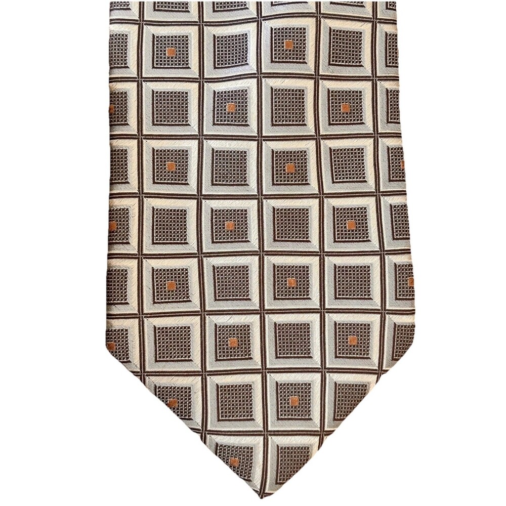 Roberto Villini Collezione 100% Silk Neck Tie Gold Geometric Handmade VTG